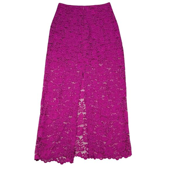 ZARA High-Waisted Floral Lace Rear Slit Midi Skirt Size XS Fuchsia - Picture 6 of 9